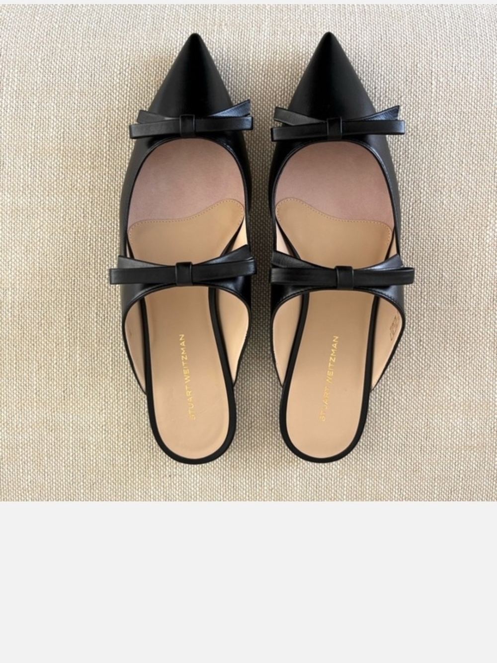 Stuart Weitzman REESE Flat Slide Black Leather Mary-Jane Bows Pointy Toes 8 - Picture 5 of 16